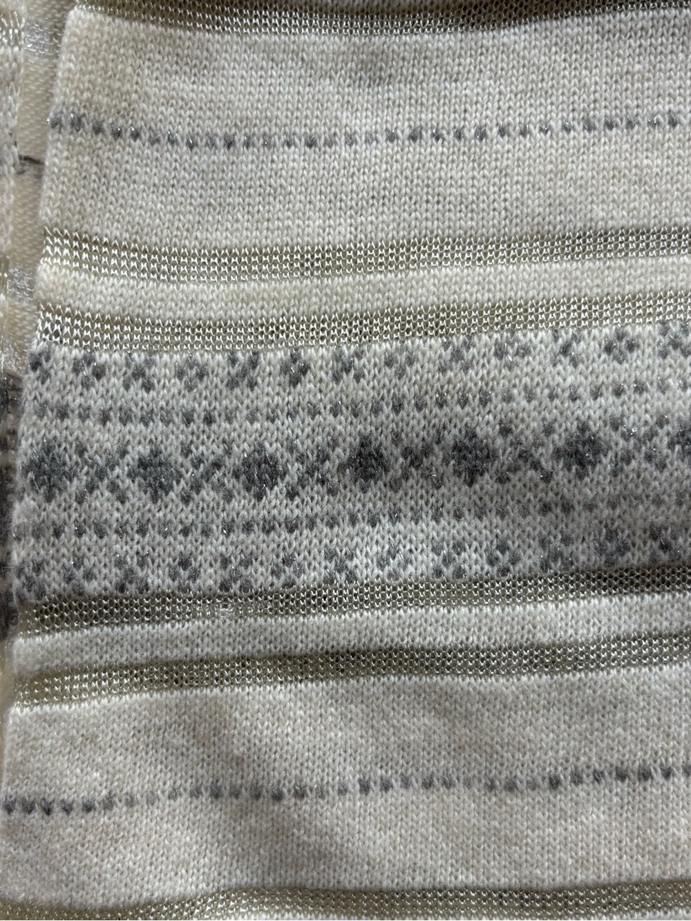Lauren Ralph Lauren Cream, Silver & Gray Patterned Scarf Viscose, Wool, Cashmere